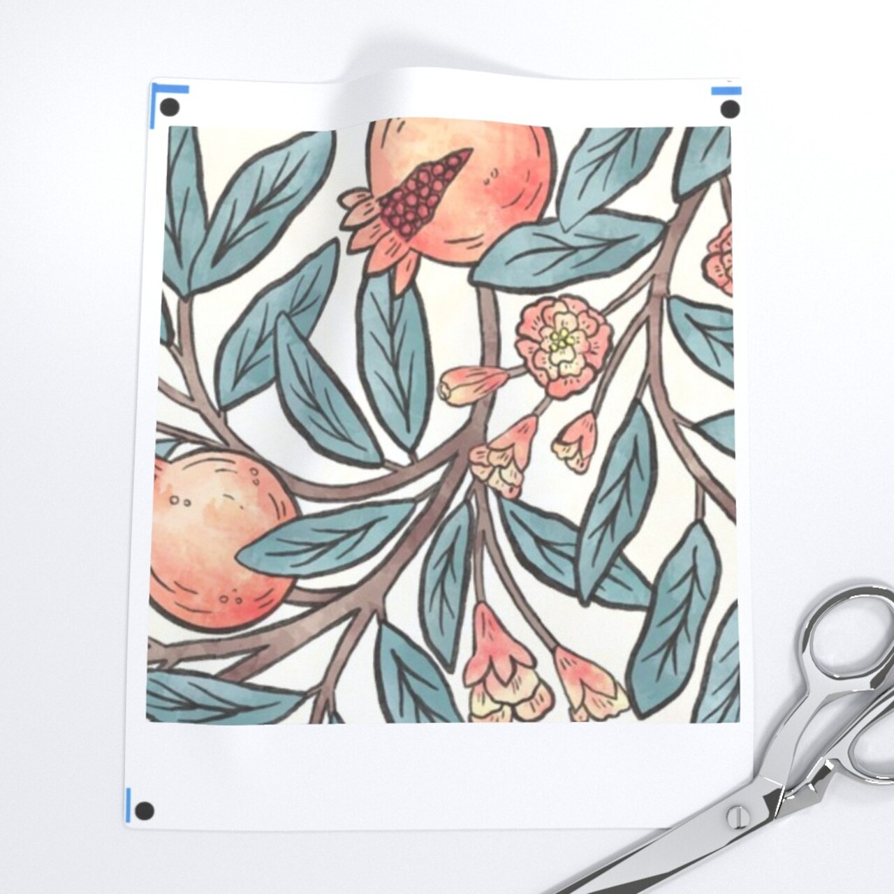 Green Vintage Leaves Fruit Art Nouveau Botanical Pomegranate Victorian Arts And Crafts Large Scale Floral Custom Removable Wallpaper by Spoonflower Peel & Stick Wallpaper 2FT Wide